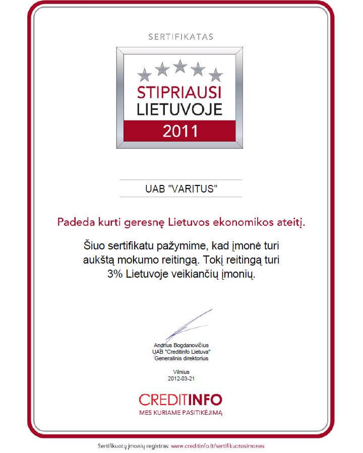 stipriausi Lietuvoje sertifikatas